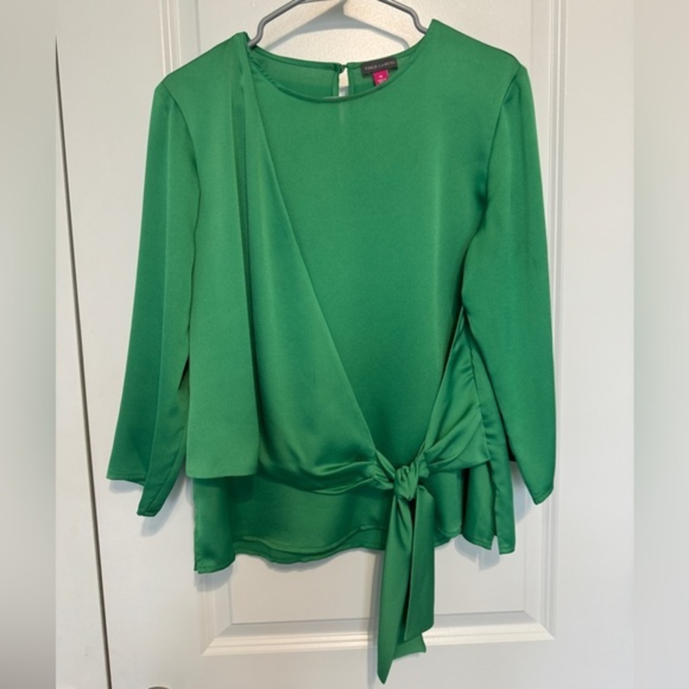 Vince Camuto Womens Emerald Green Faux Tie Wrap Blouse Size M